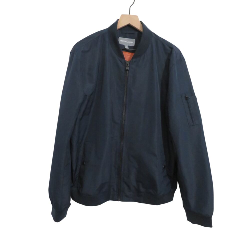 Michael Kors Men Sz XL Navy Blue Bomber Jacket Full Zip Flight Jacket